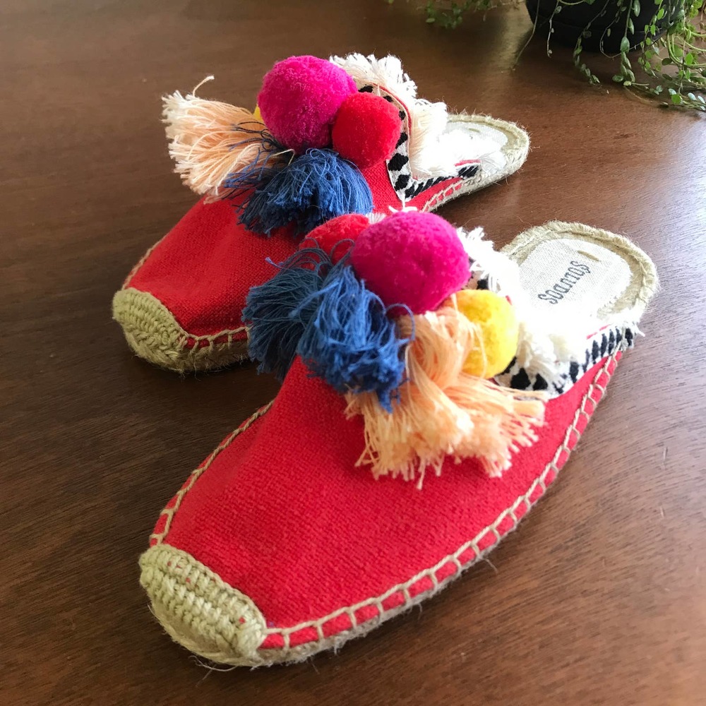 Soludos Coco Pom Pom Slip On Red Bobble Boho Flat… - image 3